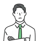 本部スタッフが腕を組んで悩んでいるイラスト